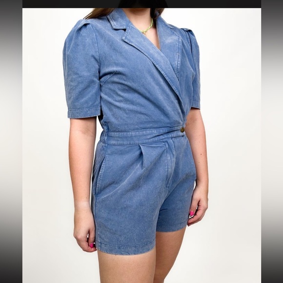 New Oddi Mineral Wash Puffed Sleeves Romper in Denim Sz 2X - Picture 3 of 11